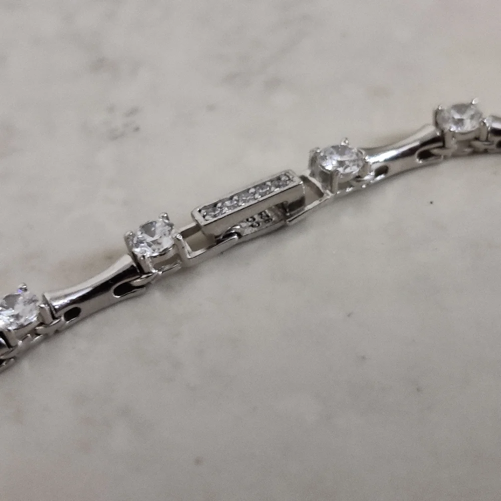Elegant Sterling Silver and Cubic Zirconia Station Necklace - Picture 13 of 16
